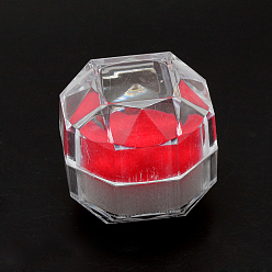 Rouge Boîtes à bagues en plastique transparent, Boîte à bijoux, rouge, 3.8x3.8x3.8 cm