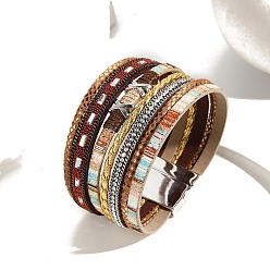 Сиена Плетеные многорядные браслеты из искусственной кожи для женщин, браслеты из стразов и бусин с магнитными застежками, цвет охры, 7-5/8 дюйм (19.5 см)