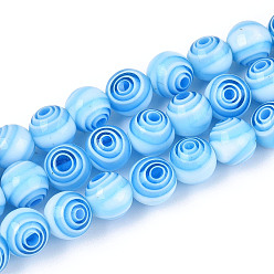 Светло-Голубой Ручной MILLEFIORI Стеклянные круглые бусины пряди, Небесно-голубой, 8 мм, отверстие : 1.2~1.4 мм, около 48~49 шт / нитка, 14.09~14.37'' (35.8~36.5 см)