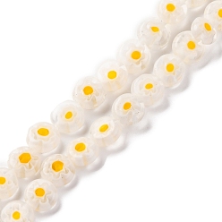 Золотистый Handmade millefiori lampwork beads strands, плоско-круглые, золотые, 6x3 мм, отверстие : 0.7 мм, около 66 шт / нитка, 14.65'' (37.2 см)