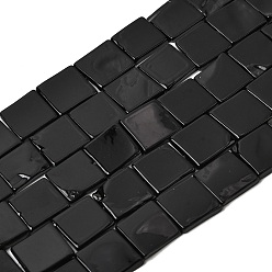 Черный Естественных пресноводных оболочки бисер нитей, окрашеные, квадратный, чёрные, 14.5~15.5x14.5~15.5x2.5~3.5 мм, отверстие : 0.5 мм, около 26 шт / нитка, 15.24~15.35'' (38.7~39 см)