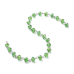 Lime Green Handmade Electroplate Glass Beaded Chains, with Platinum Plated Iron Eye Pin, Unwelded, Lime Green, 39.37 inch(100cm), Beads: 8x6mm