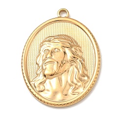Настоящее золото 18K Религия 304 подвески из нержавеющей стали, овальный с подвесками в виде Иисуса, ионное покрытие (ip), реальный 18 k позолоченный, 36x26.5x3 мм, отверстие : 2.5 мм