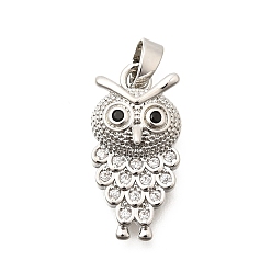 Платина Латуни циркония кубической подвески, сова прелести, долговечный, платина, 20x10x5 мм, отверстие : 5x3 мм