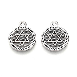 Античное Серебро Сплавочные подвески тибетского стиля, плоские круглые подвески и звезда Давида, без кадмия и без свинца, античное серебро, 18x15x1.5 мм, отверстие : 1.8 мм