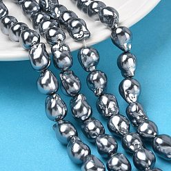 Серый Гальванические стеклянные бусины, бисера имитации жемчуга, самородки, серые, 10~12x9~10x8~9 мм, отверстие : 1.2 мм, около 37 шт / нитка, 15.75'' (40 см)