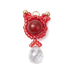 Красный Агат Подвески в форме кошки из натурального сердолика (окрашенного и нагретого) и стеклянных бусин ручной работы, с целью перехода в кольце, 28.5x15x8 мм, отверстие : 3 мм