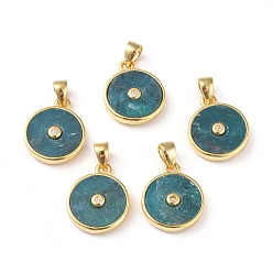 Апатит Природные апатитовые чары, с фурнитурой из позолоченной латуни и прозрачным кубическим цирконием, долговечный, плоско-круглые, 14x11.5x2.5 мм, отверстие : 4x3 мм
