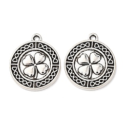 Плоский Круглый Сплавочные подвески тибетского стиля, без свинца и без кадмия, античное серебро, плоские круглые с клевером, 23x19.5x2 мм, отверстие : 1.8 мм, Около 275 шт / 1000 г