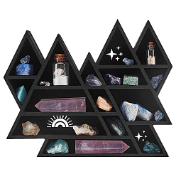Black Wooden Triangle Wall Shelf, Multi-Compartment Floating Shelf for Home Decor & Storage, Black, 245x298x35.5mm