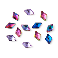 Mixed Color Glass Rhinestone Cabochons, Flat Back & Back Plated, Faceted, Rhombus, Mixed Color, 8x5x2mm