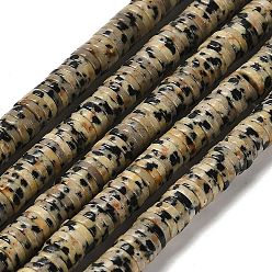 Далматинских Джаспер Природные яшмы далматин бисер нитей, диск, Heishi бусы, 6x1.5 мм, отверстие : 0.6 мм, около 239 шт / нитка, 15.28~15.35'' (38.8~39 см)