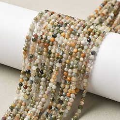 Rutilated Кварц Естественный зеленый Rutilated кварцевые нити бисера, круглые, граненые, 3.5 мм, отверстие : 0.5 мм, около 109 шт / нитка, 14.96'' (38 см)