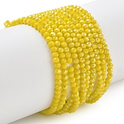 Yellow Electroplate Glass Beads Strands, Opaque Solid Color, AB Color Plated, Faceted, Rondelle, Yellow, 3.5~3.8x3mm, Hole: 0.4mm, about 105~110pcs/strand, 29~31cm