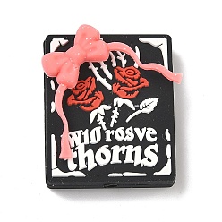 Черный Силиконовые бусины, роза с бантиком, фокусные бусы, чёрные, 30x25x12 мм, отверстие : 2.1 мм