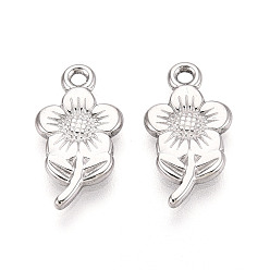 Нержавеющая Сталь Цвет 304 из нержавеющей стали цветочные кулоны, цвет нержавеющей стали, 19x10x2 мм, отверстие : 1.5 мм
