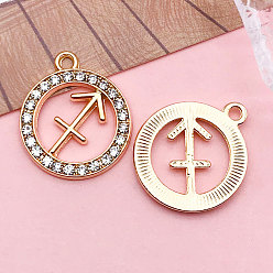 Стрелец Подвески из хрусталя из цинкового сплава, плоско-круглые, созвездие, золотой свет, Стрелец, 21x18 мм