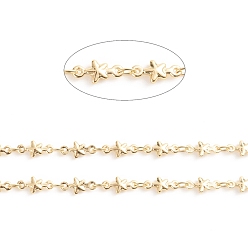 Настоящее золото 18K Латунные звездчатые цепи, с катушкой, пайки, долговечный, реальный 18 k позолоченный, 10x4.5x2 мм, около 32.8 футов (10 м) / рулон