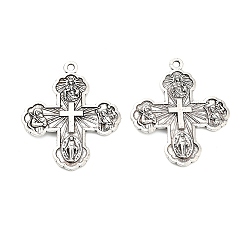 Античное Серебро Сплавочные подвески тибетского стиля, крест с девственной мари, античное серебро, 32.5x27.5x3 мм, отверстие : 1.6 мм