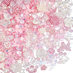Pink Наборы пластиковых кабошонов и бусин, с ПВХ-блестками для украшения ногтей, розовые, 9~27.5x10~33x2~12 мм, отверстие : 1.4~1.8 мм