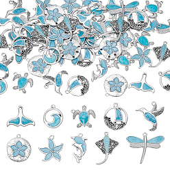 Mixed Shapes 60 шт 10 стили подвески из цинкового сплава в тибетском стиле, с эпоксидной смолой, разнообразные, 19~30x18~35.5x1.5~2 мм, отверстие : 1.4~2 мм, 6 шт / стиль