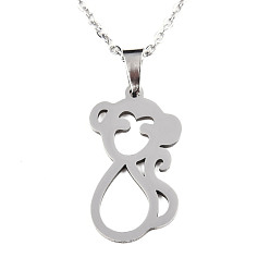 Stainless Steel Color Non-Tarnish 201 Stainless Steel Pendants Necklaces, with Cable Chains and Lobster Claw Clasps, Monkey, Stainless Steel Color, 17.71 inch(45cm), 1.5mm