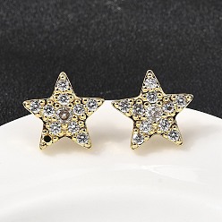 Настоящее золото 18K Серьги-гвоздики из латуни с микро-паве и прозрачным кубическим цирконием, стойки покрытие, долговечный, без свинца и без кадмия, реальный 18 k позолоченный, 14.5x15.5 мм