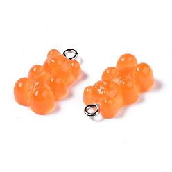 Dark Orange Resin Pendants, with Platinum Tone Iron Loop, Imitation Food, Bear, Dark Orange, 20.5~22.5x11.5x7mm, Hole: 2mm