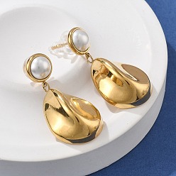 Teardrop 304 из нержавеющей стали серьги, с пластиковой имитационной жемчужиной, реальный 18 к глод, слеза, 37x17.5 мм