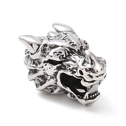 Античное Серебро 304 концы из нержавеющей стали шнур, ручная полировка, дракон, античное серебро, 33x16.5x16 мм, ротовое отверстие: 4x8мм, внутренний диаметр: 8x8.5 мм