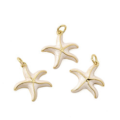 Белый Латунь эмаль подвески, без кадмия, без никеля и без свинца, с прыжковых колец, прелести морская звезда, реальный 18 k позолоченный, белые, 18x18x2.5 мм, отверстие : 3.2 мм