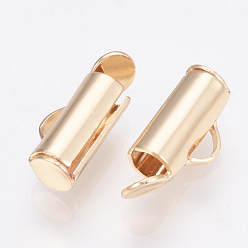 Light Gold Brass Slide On End Clasp Tubes, Slider End Caps, Light Gold, 6x10x4mm, Hole: 1x3mm, Inner Diameter: 3mm