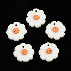 Creme-weiß Handgemachte Polymer-Ton-Anhänger, 8-Blütenblatt Blüte, creme-weiß, 18.5~19.5x4~4.5 mm, Bohrung: 1.8 mm
