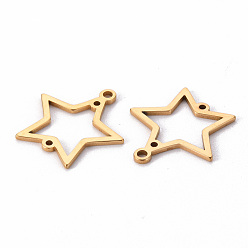 Golden 201 Stainless Steel Chandelier Components Links, Star, Laser Cut, Golden, 21x20x1mm, Hole: 1.5mm and 1mm