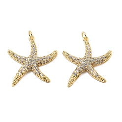 Настоящее золото 16K Латунные микро проложить кубического циркония подвески, без кадмия и без свинца, прелести морская звезда, с целью перехода в кольце, реальный 16 k позолоченный, 27x26x4 мм, отверстие : 3 мм