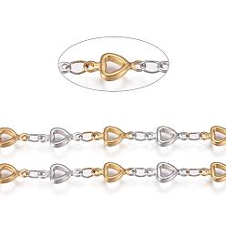 Золотой & Цвет Нержавеющей Стали 304 цепи из нержавеющей стали ссылка, полые сердца, несварные, с катушкой, золотые и нержавеющая сталь цвет, 5x10x1.5 мм, около 32.8 футов (10 м) / рулон