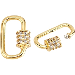Golden 2Pcs 925 Sterling Silver Rhinestone Clasps, Oval, Golden, 14.5x8.5x1.2mm, 2pcs