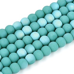 Светлый Морско-зеленый Матовые непрозрачные стеклянные бусы пряди, круглые, с половиным покрытием, с покрытием AB цвета, светло-зеленый, 4~4.5 мм, отверстие : 0.6 мм, около 97~100 шт / нитка, 14.76~15.16 дюйм (37.5~38.5 см)