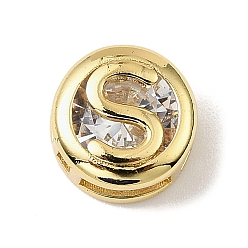 Letter S Латунные микро проложить кубического циркония многожильных ссылки, плоские круглые с буквы, реальный 18 k позолоченный, Письмо с, 10x6.5 мм, отверстие : 5x3 мм