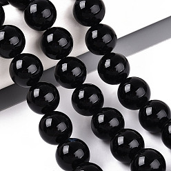 Black Onyx Натуральные бусины из черного оникса (окрашенные и нагретые), гладкий круглый, 14 мм, отверстие : 0.9~1 мм, около 28 шт / нитка, 14.96~15.35 дюйм (38~39 см)