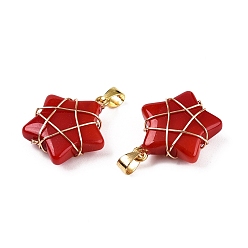 (123L) Белый крем непрозрачный блеск Подвески lampwork, подвеска-звезда в виде медной проволоки, золотые, огнеупорный кирпич, 22.5x19.5x8 мм, отверстие : 2.5~4x6 мм