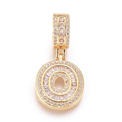 Letter O Латунные микро проложить кубического циркония подвески, буквы, прозрачные, золотые, letter.o, 19.5x16x3.5 мм, отверстие : 6.5x9 мм