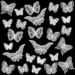 White 40Pcs 8 Styles Polyester Butterfly, DIY Sewing Ornament Accessories, White, 40~65x51~115x1~2mm, 5pcs/style 