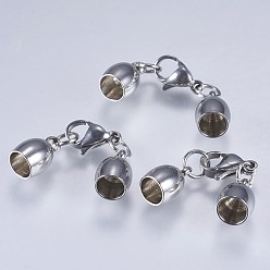 Нержавеющая Сталь Цвет Устойчивы к потускнению 201 наконечники шнура из нержавеющей стали, Торцевые крышки, с карабин-лобстерами , цвет нержавеющей стали, 37x7x7 мм, внутренний диаметр: 5 мм