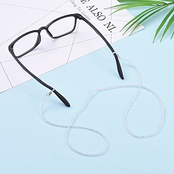 Clear Eyeglasses Chains, Neck Strap for Eyeglasses, with Electroplate Glass Beads, Brass Crimp Beads and Rubber Loop Ends, Clear, 31.3 inch(79.5cm)
