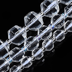 Cristal de Quartz Synthétiques perles de quartz brins, avec des perles de rocaille, facette, polygone, 9.5x9mm, Trou: 1.2mm, Environ 34 pcs/chapelet, 14.96 pouce (38 cm)