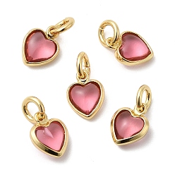 Pink Кулон из циркония, сердце прелести, без кадмия и без свинца, стойки покрытие, долговечный, с целью перехода в кольце, реальный 18 k позолоченный, розовые, 9x7x3.5 мм, отверстие : 3 мм