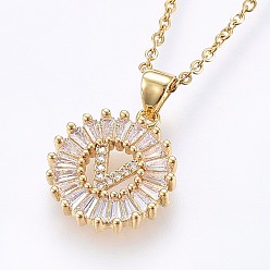 Letter V Подвеска-колье с инициалом из латуни, украшенная микропаве из кубического циркония., с 304 цепи из нержавеющей стали, плоские круглые с буквы, золотые, letter.v, 17.71 дюйм (45 см), Кулон : 22x16x3 мм