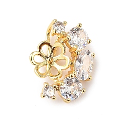 Золотой Фурнитура для серег-гвоздиков из латуни с паве из прозрачного кубического циркония, цветок, без кадмия и без свинца, стойки покрытие, долговечный, золотые, 16x12.5x6 мм, отверстие : 1x2 мм, штифты : 0.8 мм