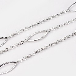 Нержавеющая Сталь Цвет Устойчивы к потускнению 304 цепи из нержавеющей стали, с конскими глазами / маркизными звеньями, пайки, с катушкой, Плоско-овальные, цвет нержавеющей стали, 6 мм, ссылка: 2.5x2x1мм и 15x6x1мм, около 32.8 футов (10 м) / рулон